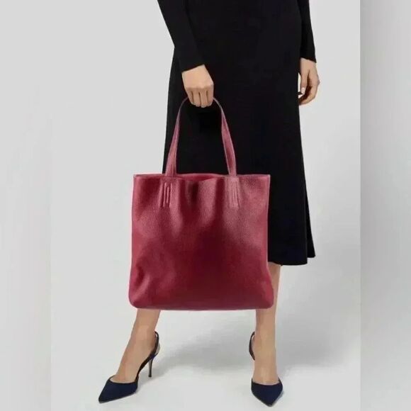 Authentic Leather Red Burgundy Merlot Shopper Tote Purse Bag 12x8” - Picture 1 of 5
